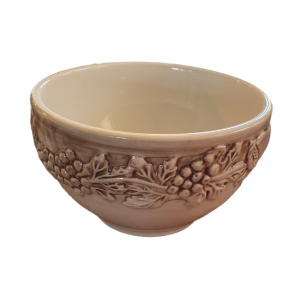 Vintage 80s Euro Ceramica Vineyard Embossed 6" Cereal Soup Bowl Cream Brown